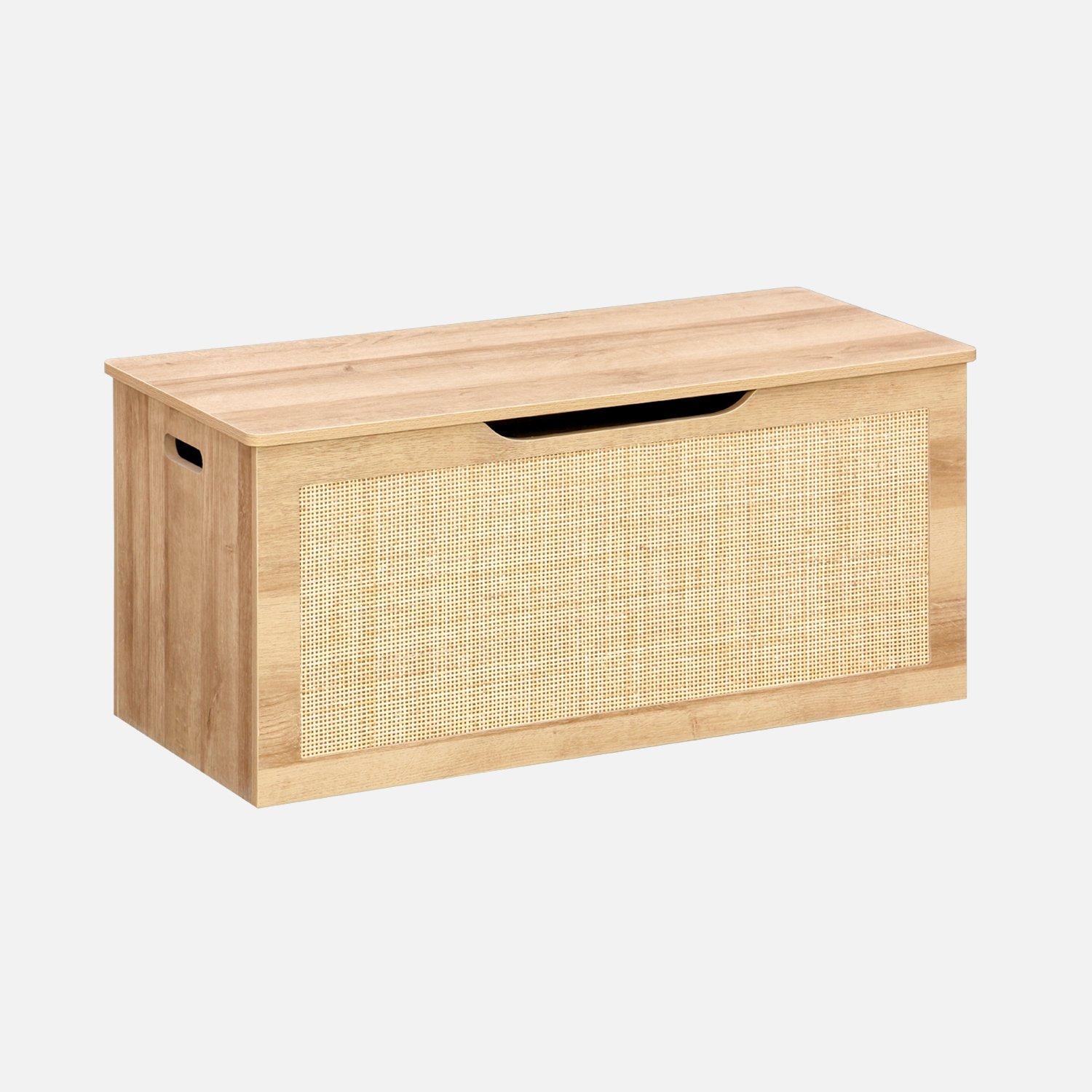 Wood And Cane Effect Toy Box Hinged Lid Side Handles